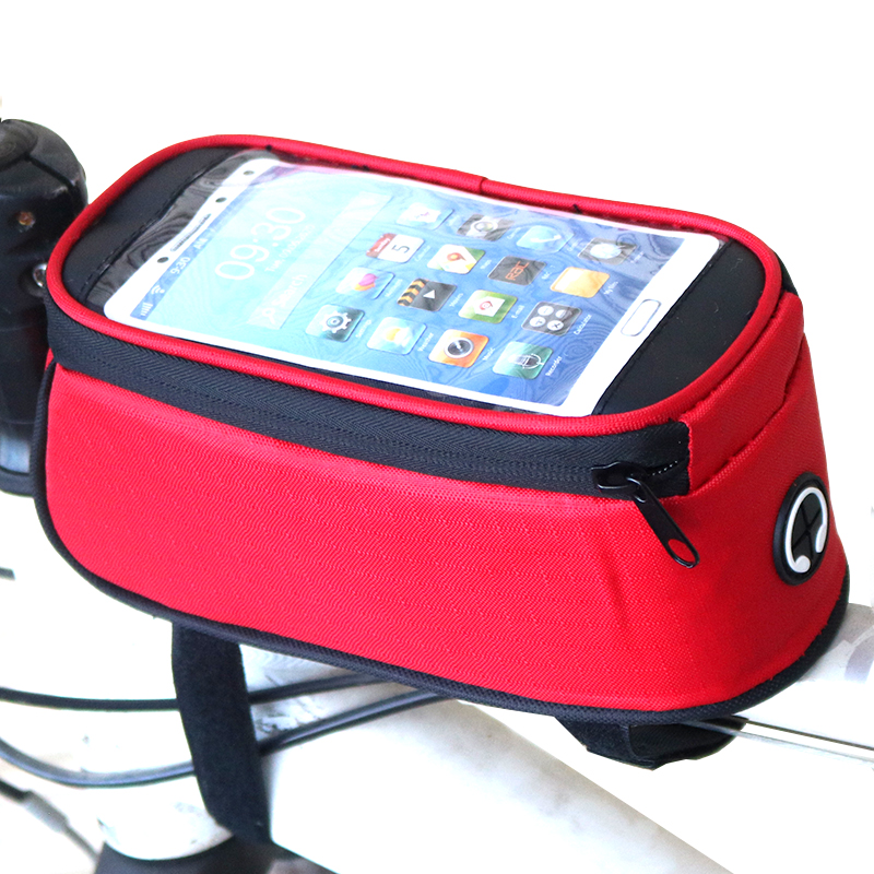 Bicycle bag Top Tube Phone Bag, Waterproof Touch Screen Bike Frame Mount Bag for Smartphones up to 6.5", MTB Road Cycling Handlebar Pouch with Headphone Hole